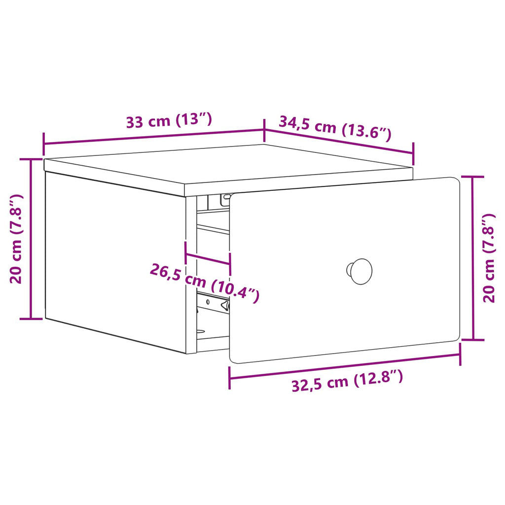 Wandmontierter Nachttisch 2 pcs Artisan-Eiche 34,5 x 33 x 20 cm