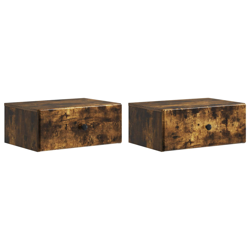 Wandmontierter Nachttisch 2 pcs Geräucherte Eiche Holzwerkstoff