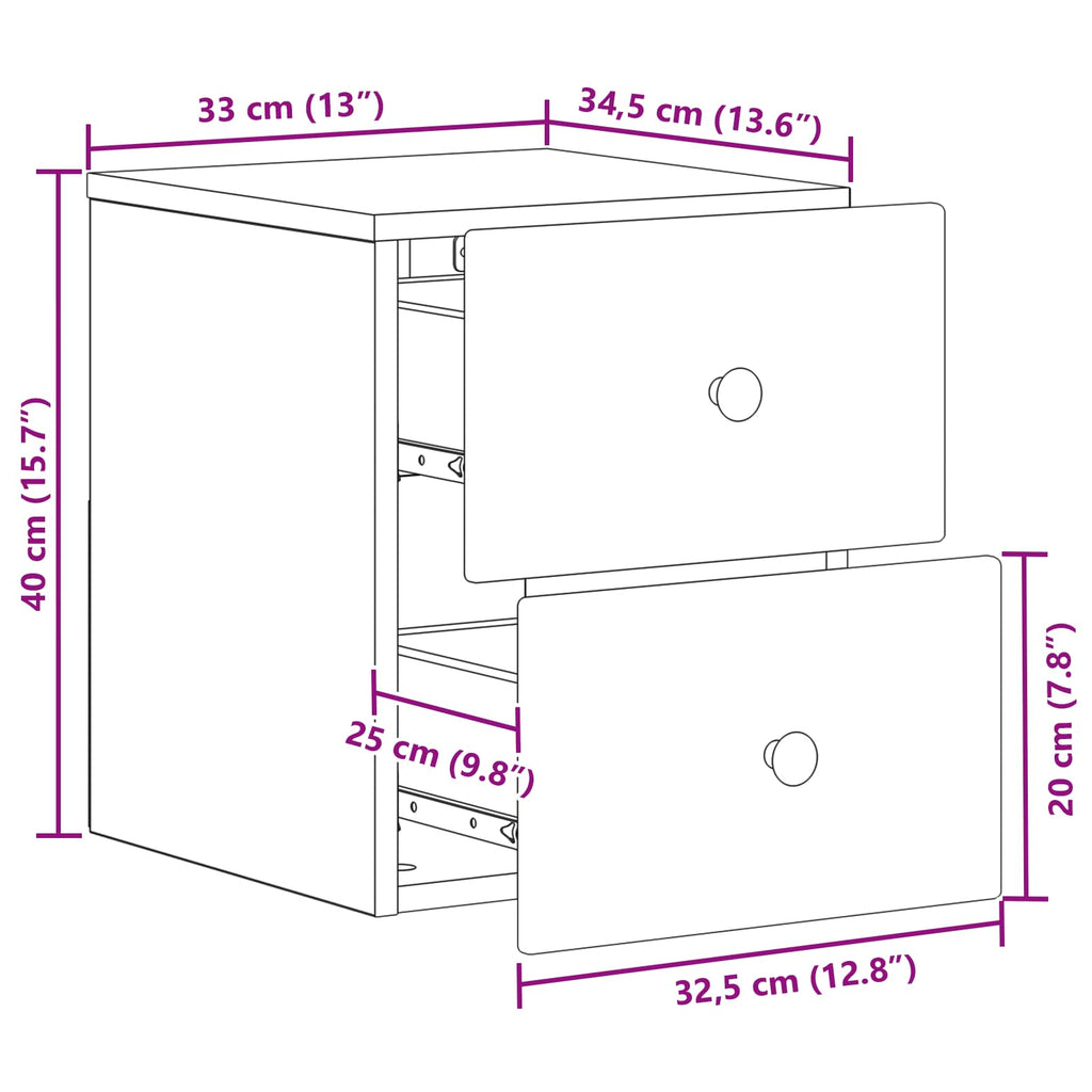 Wandmontierter Nachttisch 2 pcs Betongrau 34,5 x 33 x 40 cm