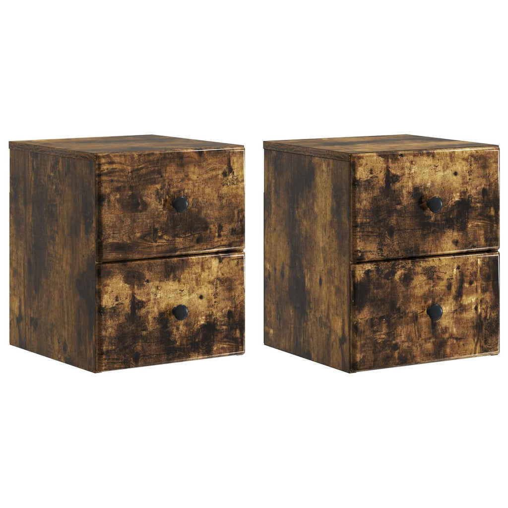 Wandmontierter Nachttisch 2 pcs Geräucherte Eiche Holzwerkstoff