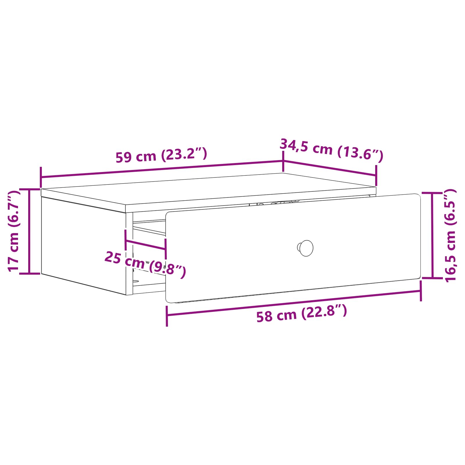 Wandmontierter Beistelltisch Altholz 59 x 34,5 x 17 cm