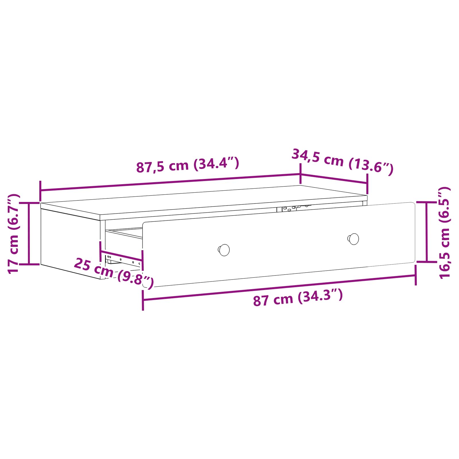 Wandmontierter Beistelltisch Betongrau 87,5 x 34,5 x 17 cm