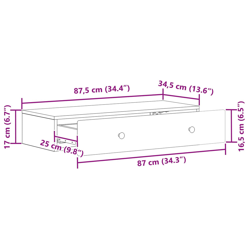 Wandmontierter Beistelltisch Artisan-Eiche 87,5 x 34,5 x 17 cm