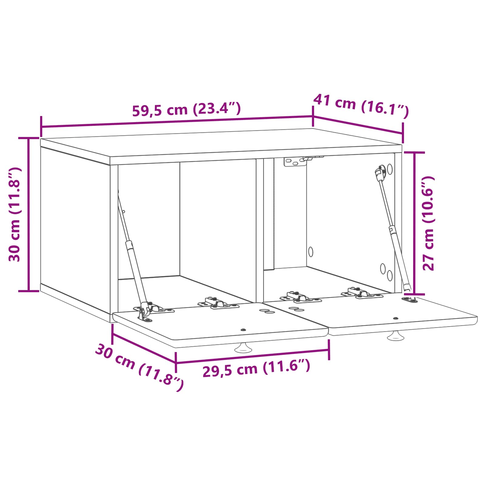 Wandmontierter TV-Schrank 59,5 x 41 x 30 cm Schwarz