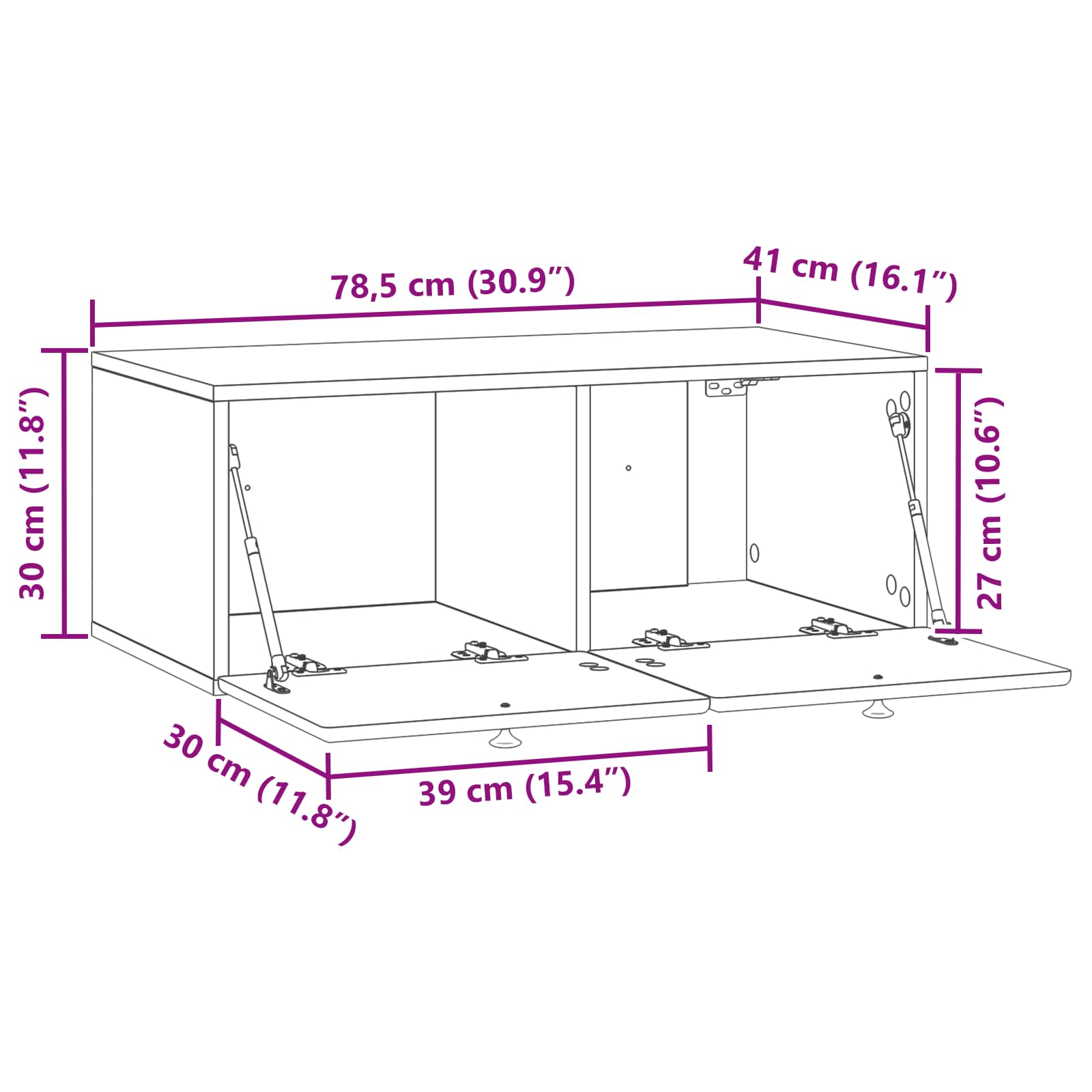 Wandmontierter TV-Schrank 78,5 x 41 x 30 cm Betongrau