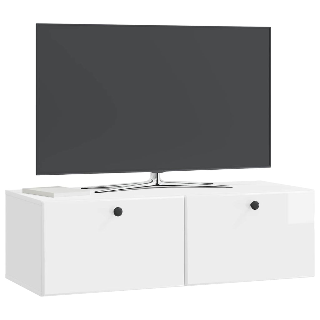 Wandmontierter TV-Schrank 98 x 41 x 30 cm Hochglanz Weiß