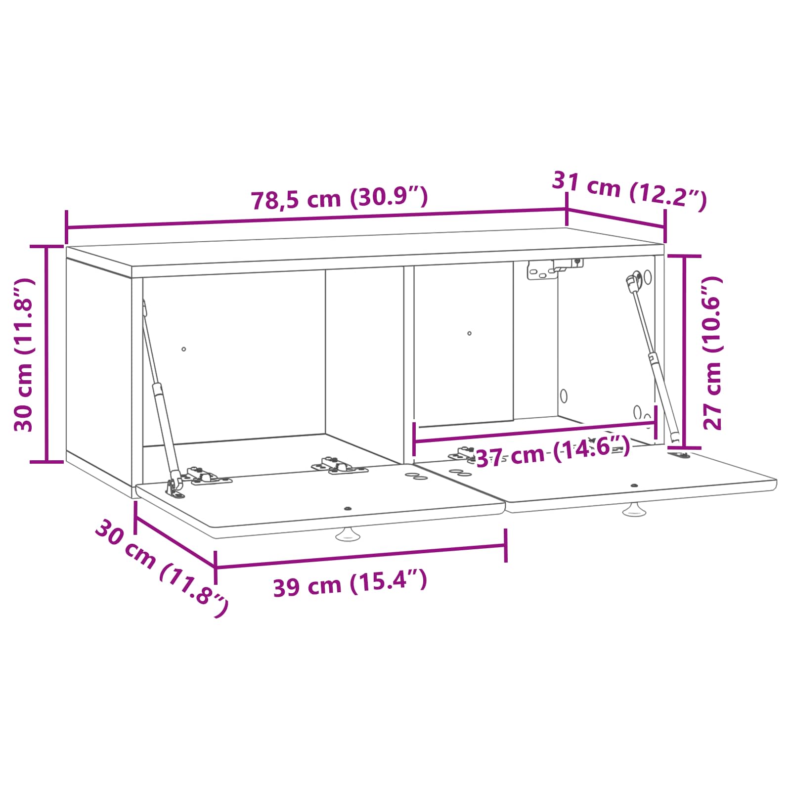 Wandmontierter TV-Schrank 78,5 x 31 x 30 cm Geräucherte Eiche