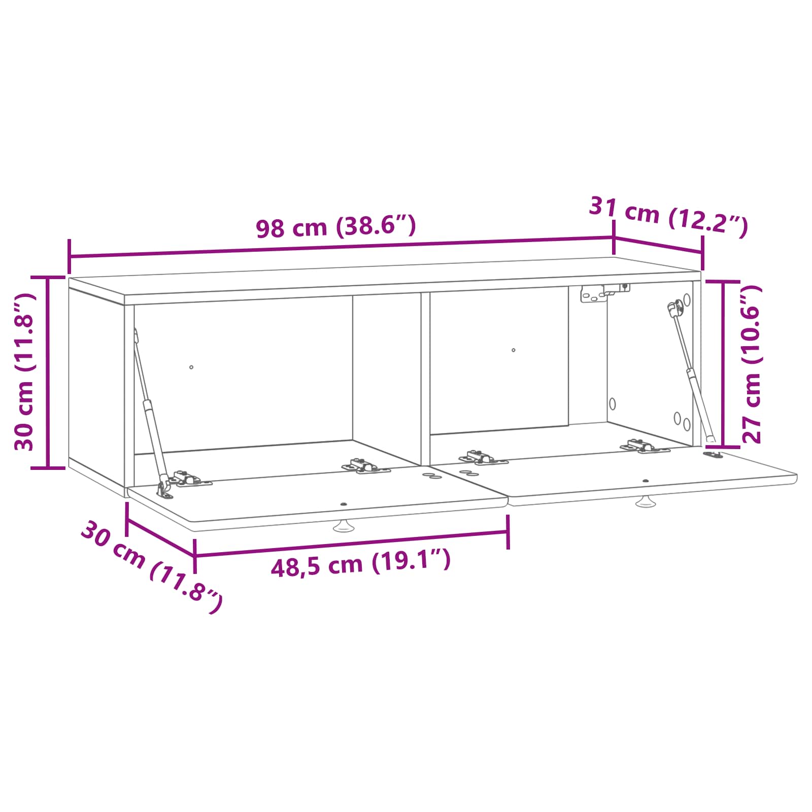 Wandmontierter TV-Schrank 98 x 31 x 30 cm Betongrau