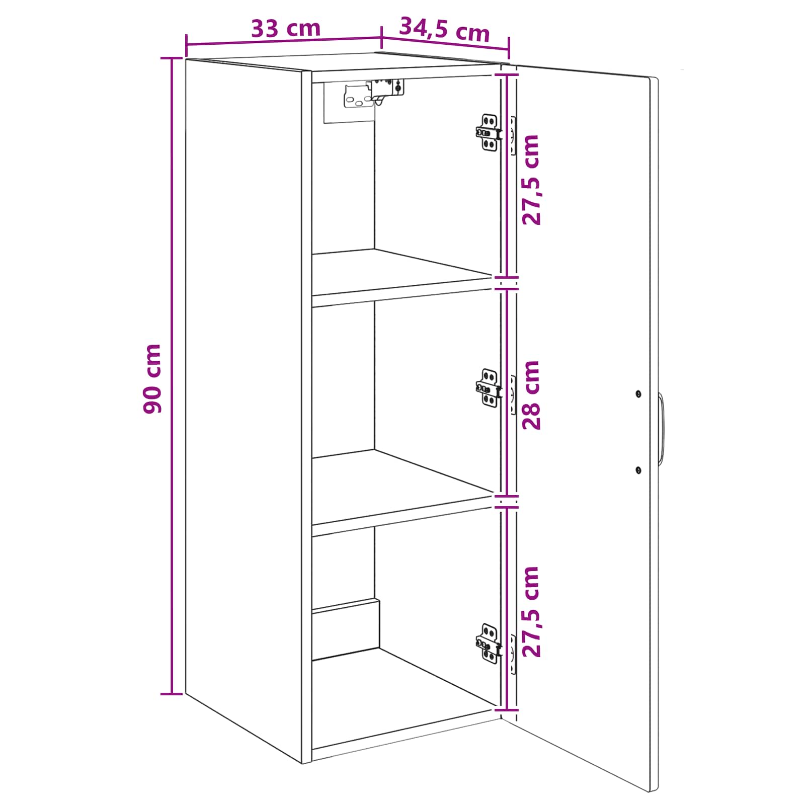 Wandschrank Schwarz 33 x 34,5 x 90 cm Holzwerkstoff
