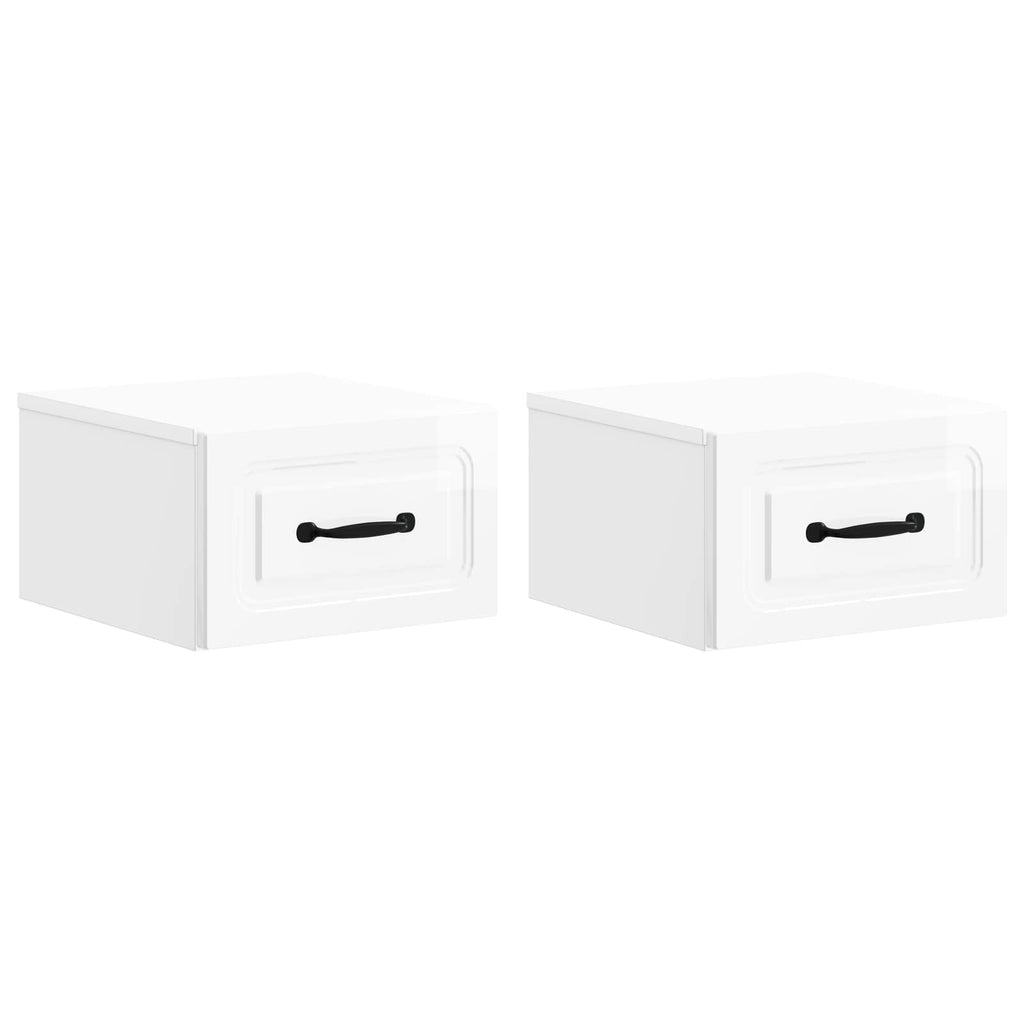 Wandmontierter Nachttisch 2 pcs Hochglanz Weiß Holzwerkstoff