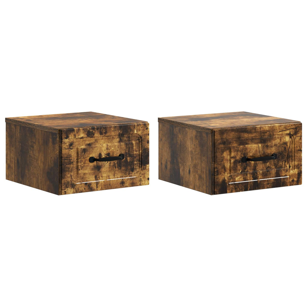 Wandmontierter Nachttisch 2 pcs Geräucherte Eiche Holzwerkstoff