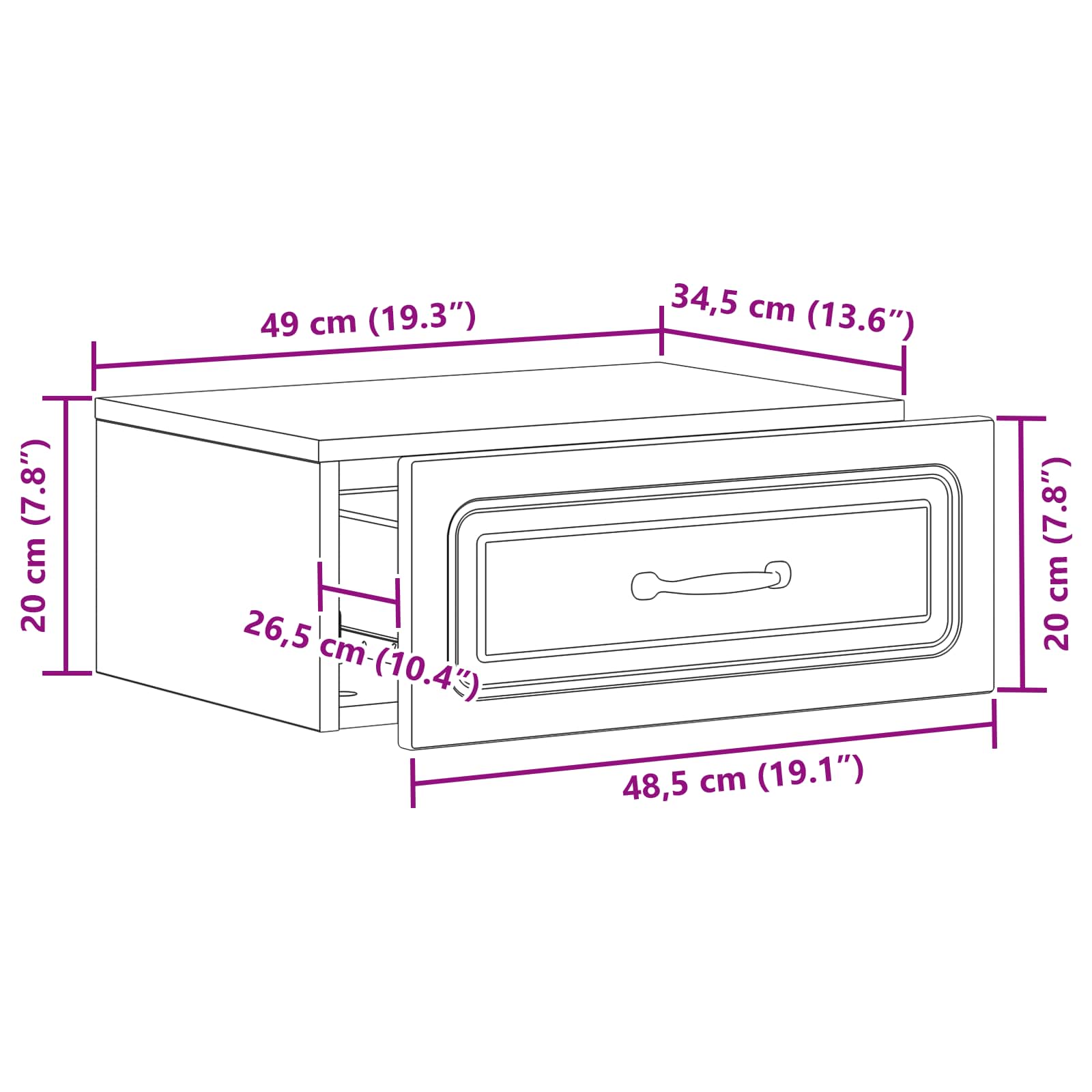 Wandmontierter Nachttisch 2 pcs Schwarz 49 x 34,5 x 20 cm