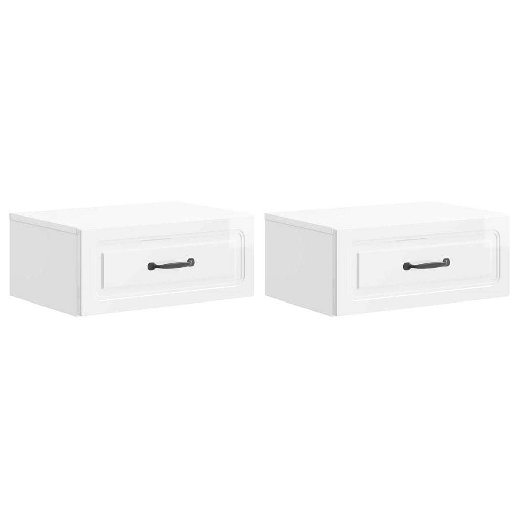 Wandmontierter Nachttisch 2 pcs Hochglanz Weiß Holzwerkstoff