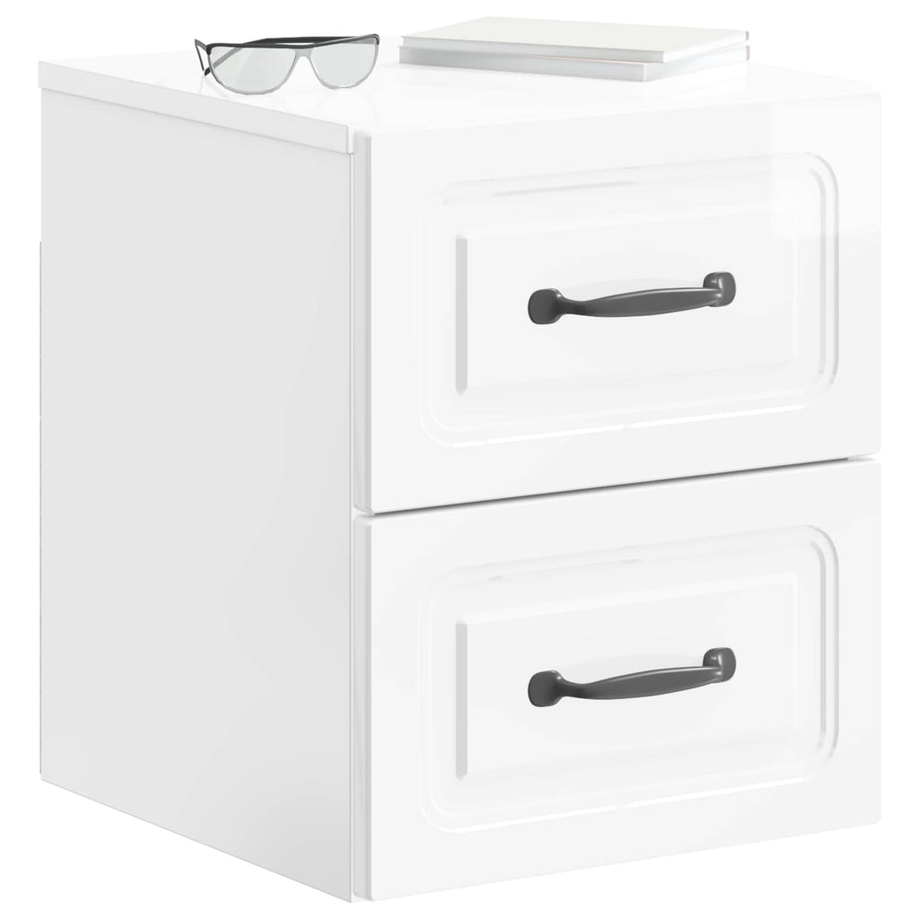 Wandmontierter Nachttisch 2 pcs Hochglanz Weiß Holzwerkstoff