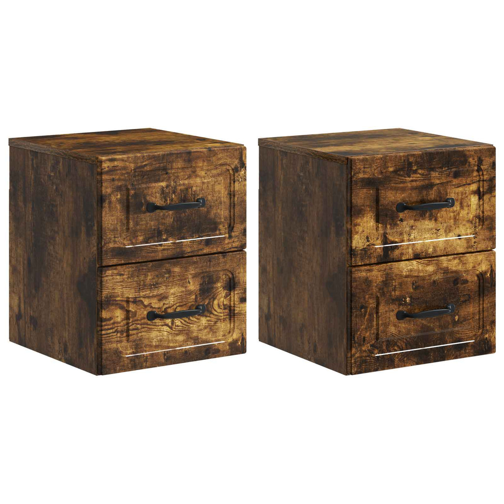 Wandmontierter Nachttisch 2 pcs Geräucherte Eiche Holzwerkstoff