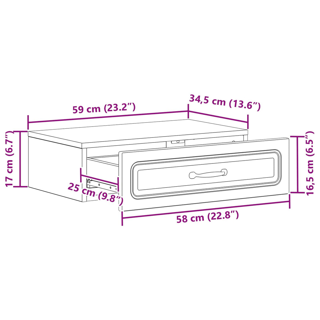 Wandmontierter Beistelltisch Sonoma-Eiche 59 x 34,5 x 17 cm
