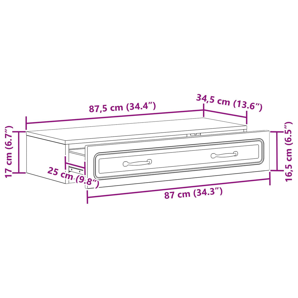 Wandmontierter Beistelltisch Sonoma-Eiche 87,5 x 34,5 x 17 cm