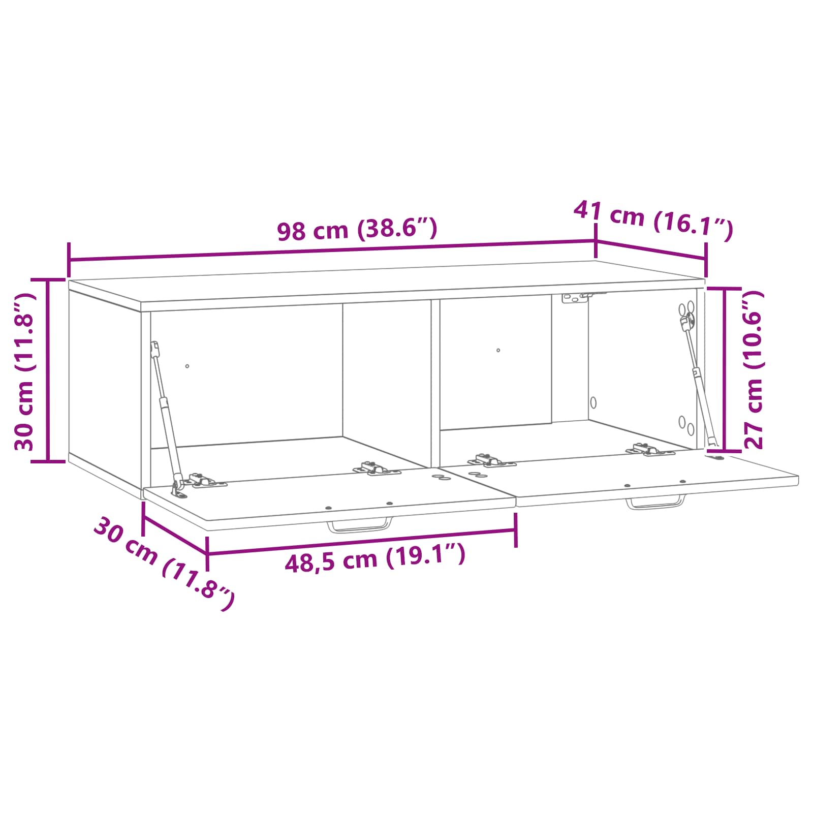 Wandmontierter TV-Schrank Betongrau 98 x 41 x 30 cm