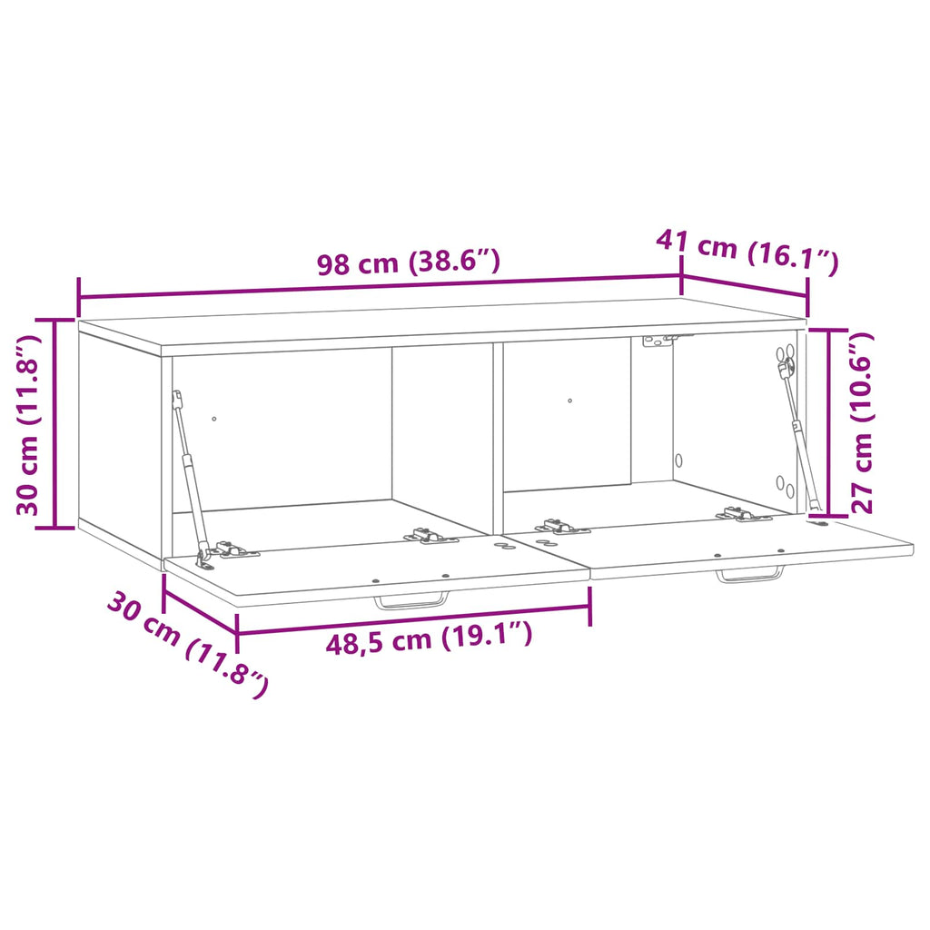 Wandmontierter TV-Schrank Hochglanz Weiß 98 x 41 x 30 cm