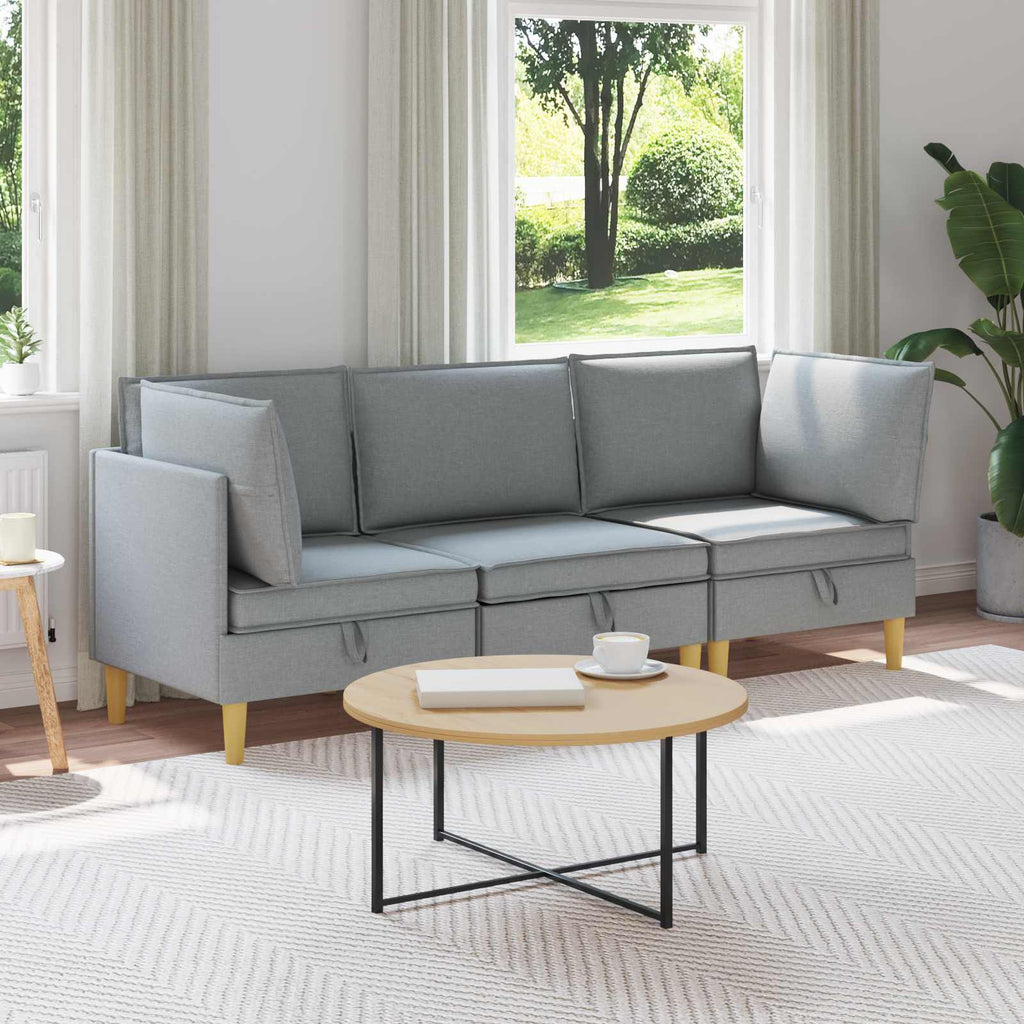 Modular Sofa Set mit Stauraum 3 pcs Hellgrau Stoff