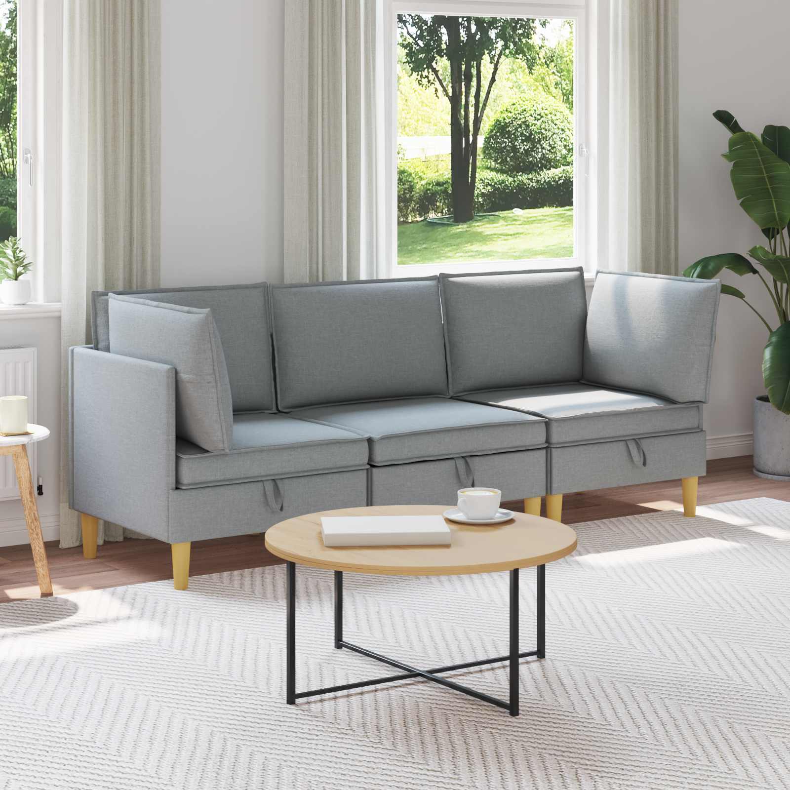 Modular Sofa Set mit Stauraum 3 pcs Hellgrau Stoff