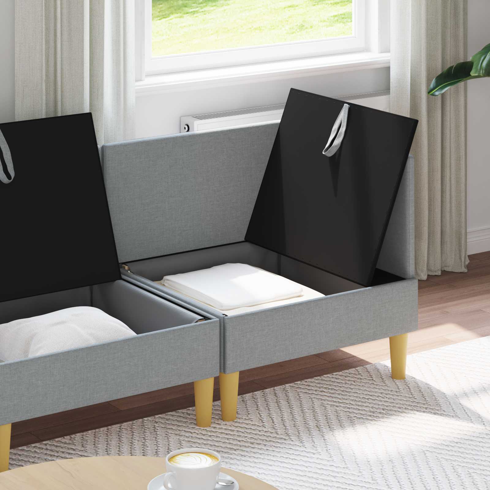 Modular Sofa Set mit Stauraum 3 pcs Hellgrau Stoff