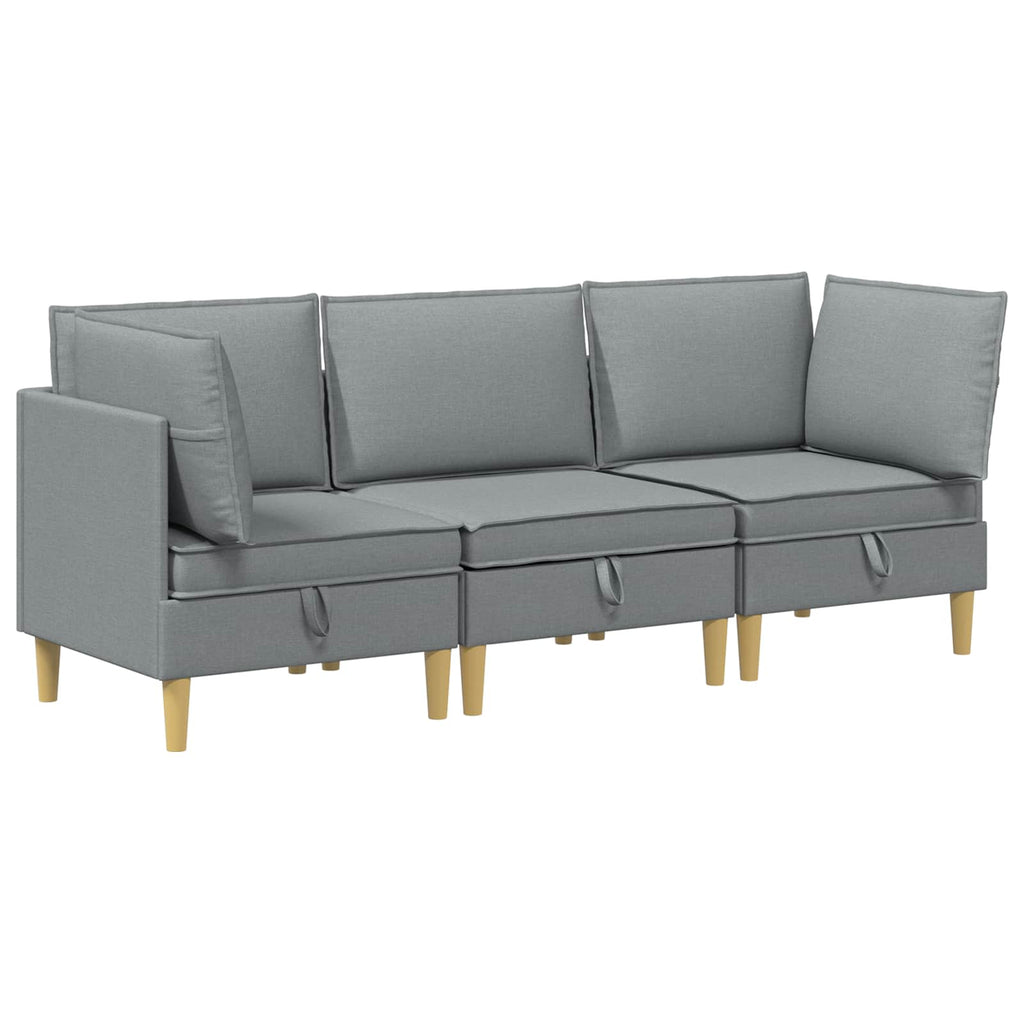Modular Sofa Set mit Stauraum 3 pcs Hellgrau Stoff