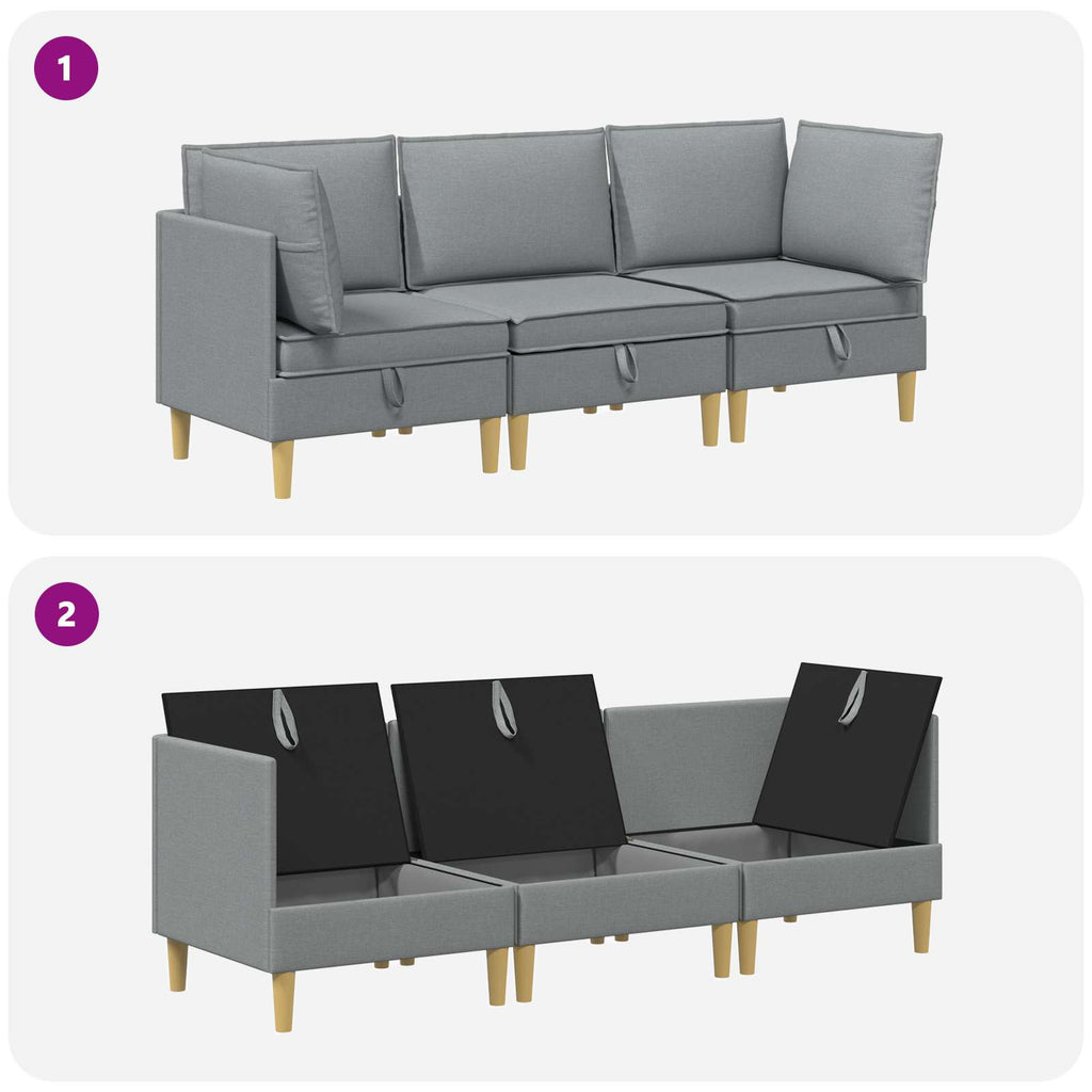 Modular Sofa Set mit Stauraum 3 pcs Hellgrau Stoff