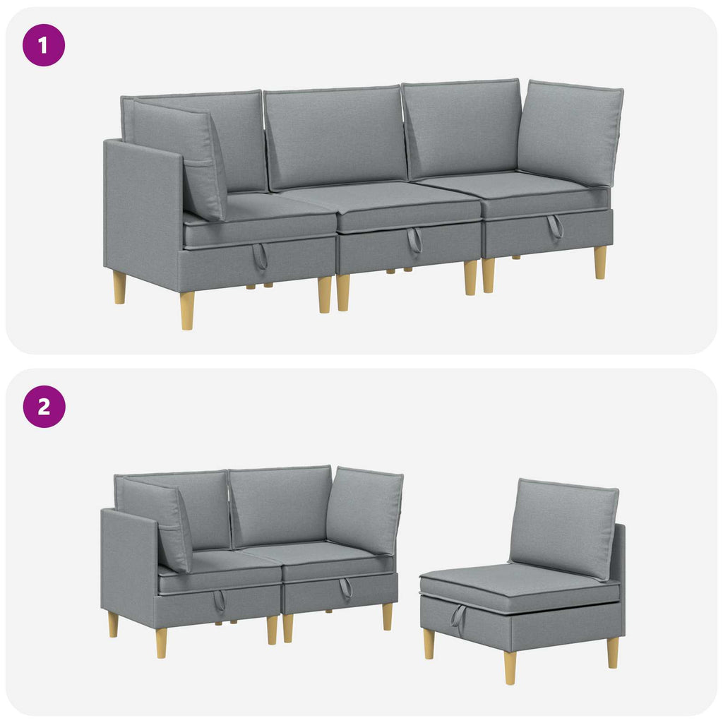 Modular Sofa Set mit Stauraum 3 pcs Hellgrau Stoff