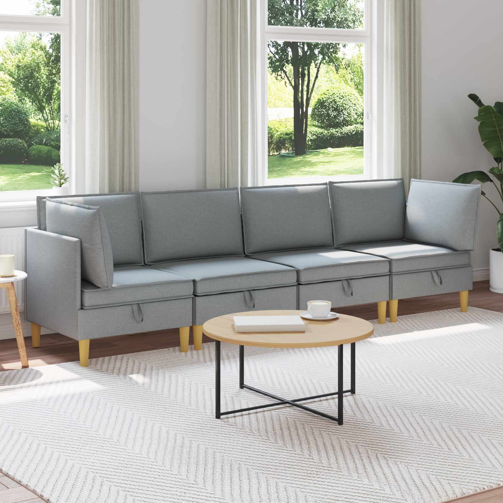 Modular Sofa Set mit Stauraum 4 pcs Hellgrau Stoff