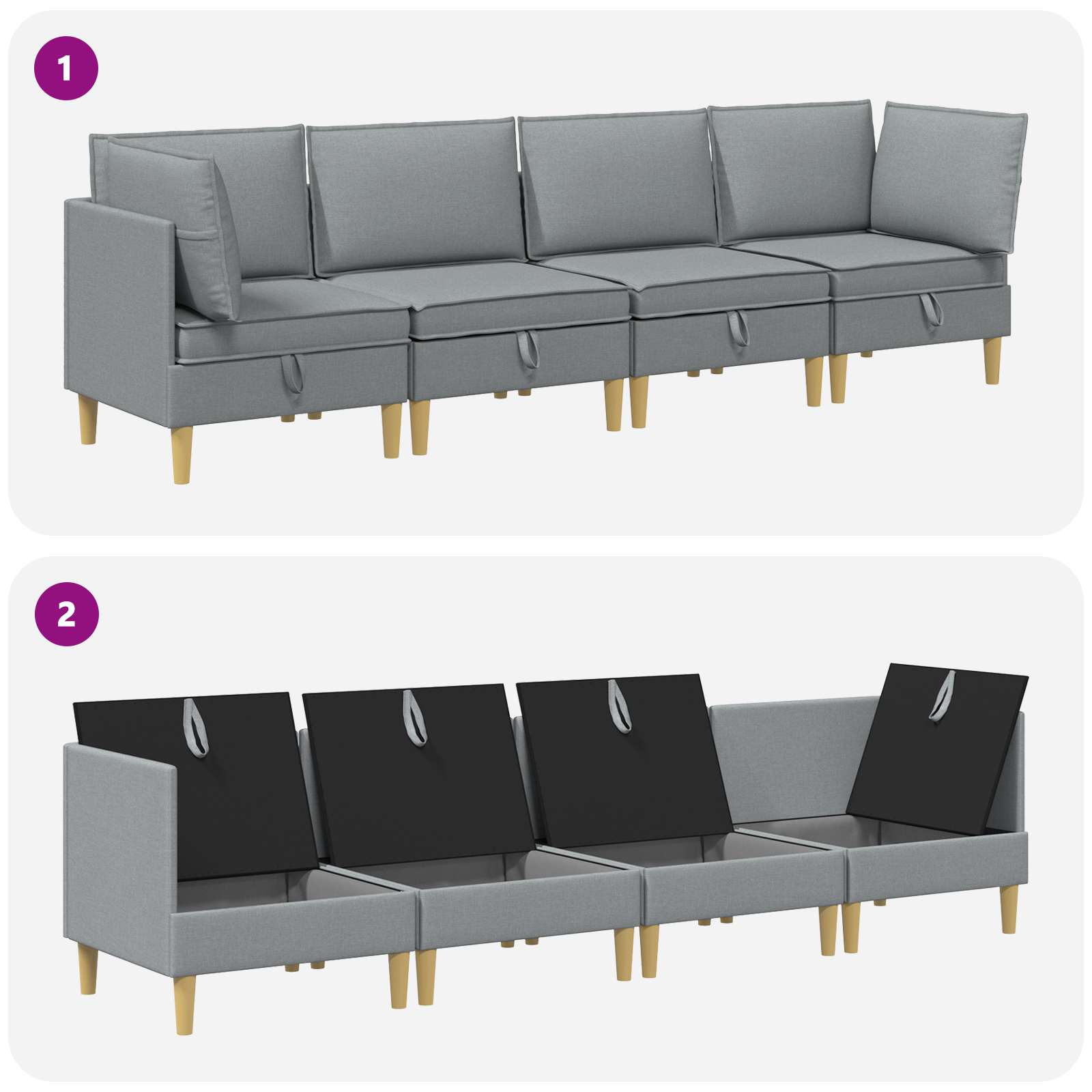 Modular Sofa Set mit Stauraum 4 pcs Hellgrau Stoff