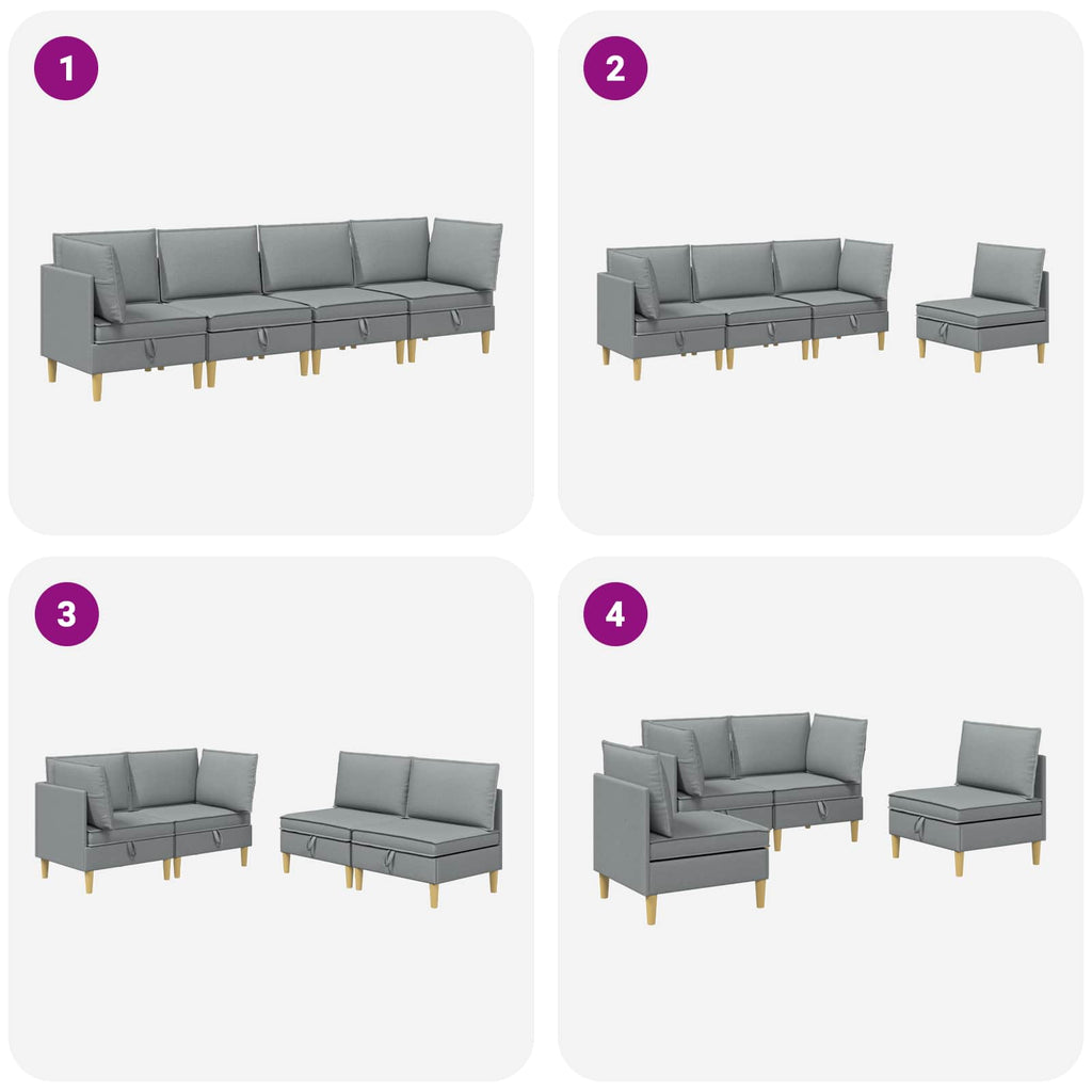 Modular Sofa Set mit Stauraum 4 pcs Hellgrau Stoff