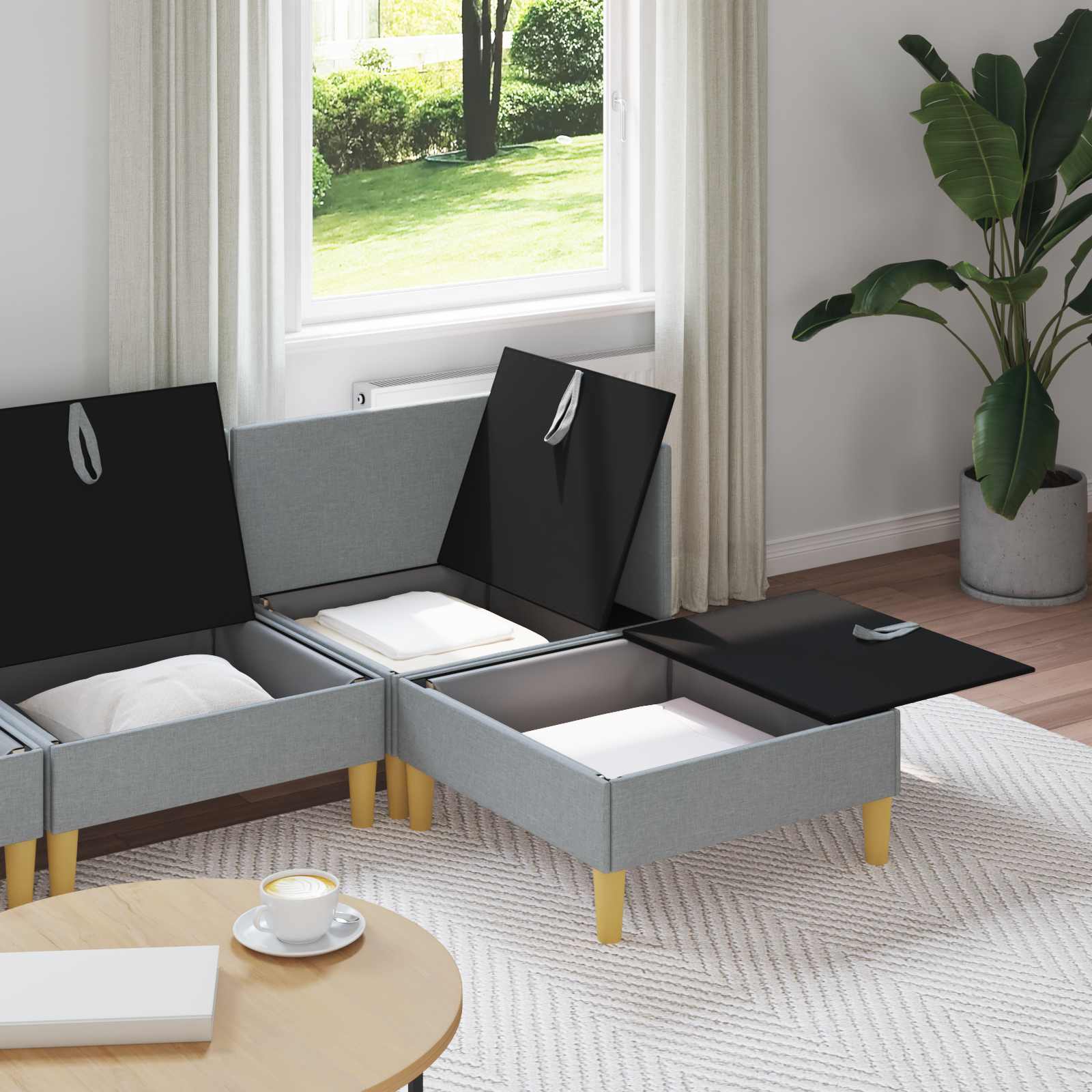 Wohnzimmergarnitur mit Kissen mit Speicher 4 pcs Hellgrau Stoff
