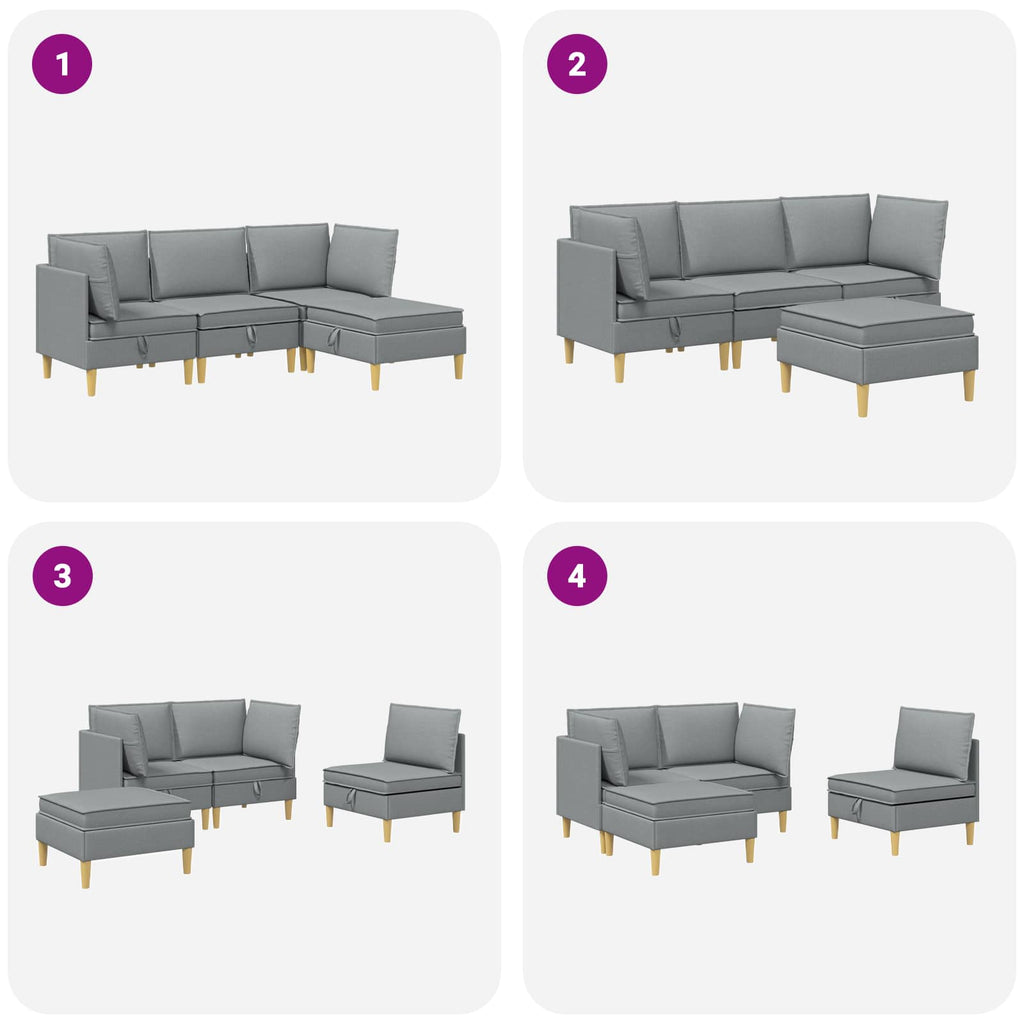 Wohnzimmergarnitur mit Kissen mit Speicher 4 pcs Hellgrau Stoff