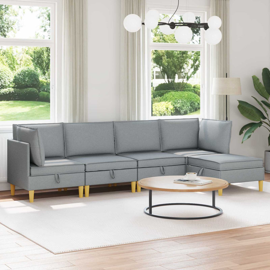 Modular Sofa Set mit Stauraum 5 pcs Hellgrau Stoff