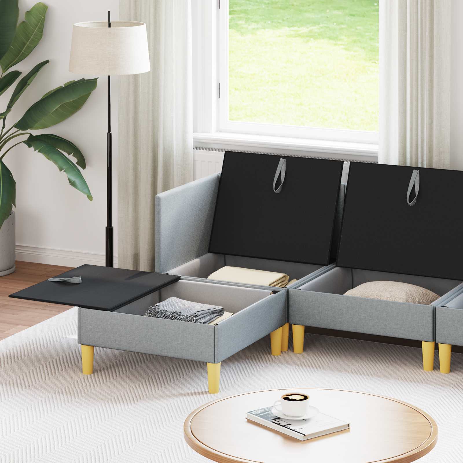 Modular Sofa Set mit Stauraum 5 pcs Hellgrau Stoff