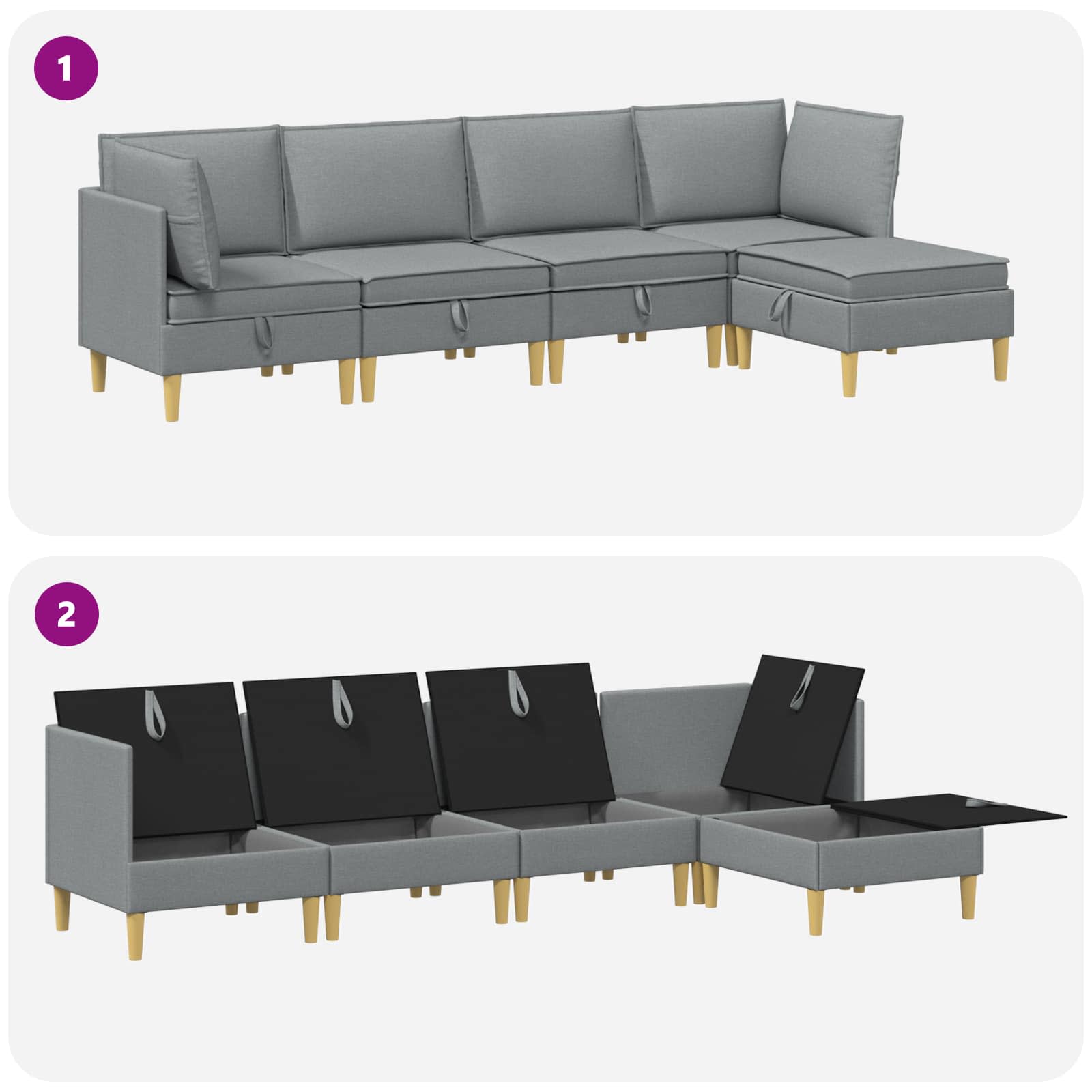 Modular Sofa Set mit Stauraum 5 pcs Hellgrau Stoff