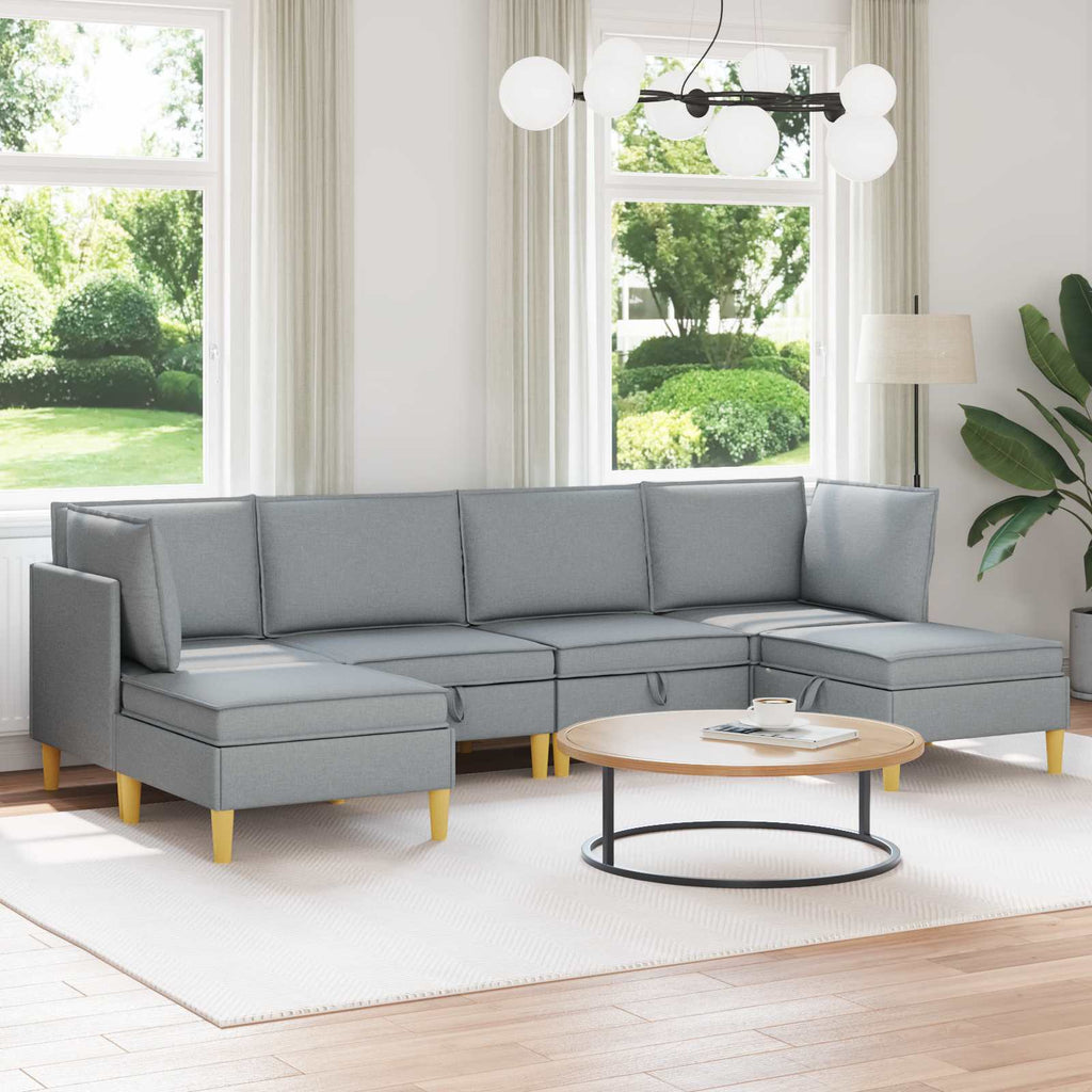 Modular Sofa Set mit Stauraum 6 pcs Hellgrau Stoff