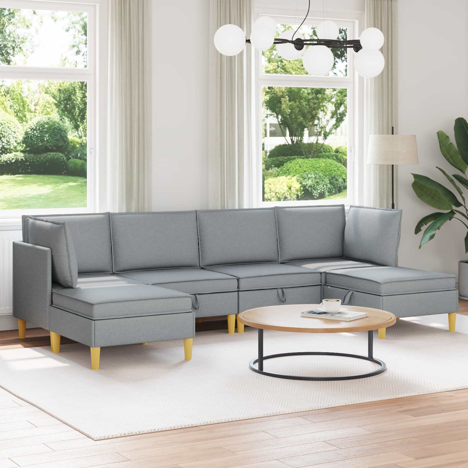 Modular Sofa Set mit Stauraum 6 pcs Hellgrau Stoff