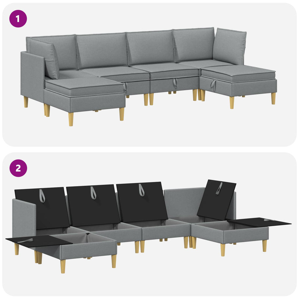 Modular Sofa Set mit Stauraum 6 pcs Hellgrau Stoff