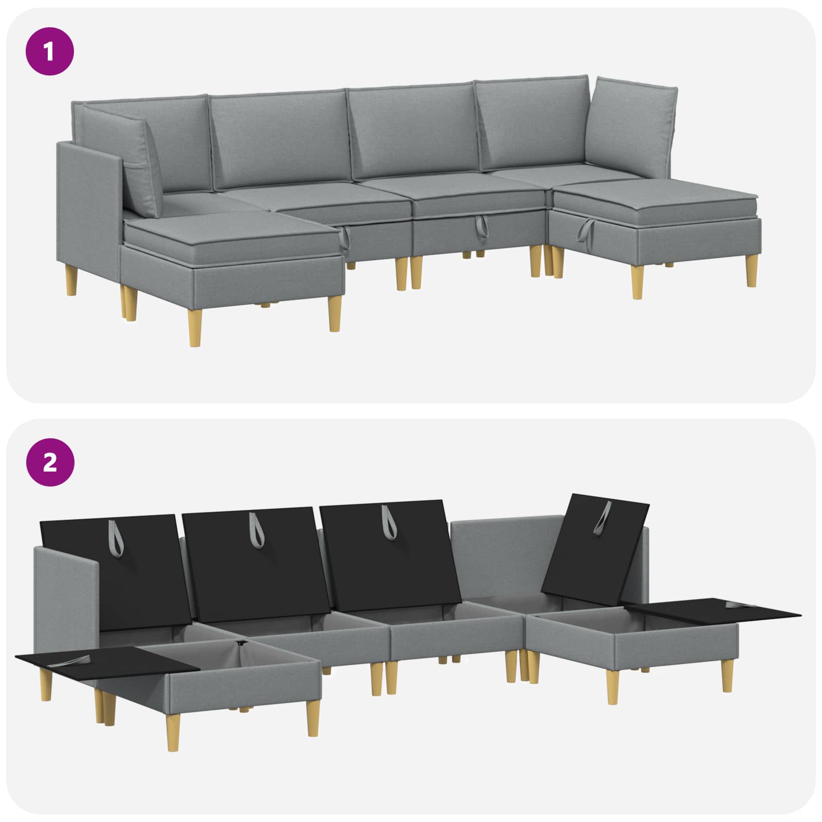 Modular Sofa Set mit Stauraum 6 pcs Hellgrau Stoff