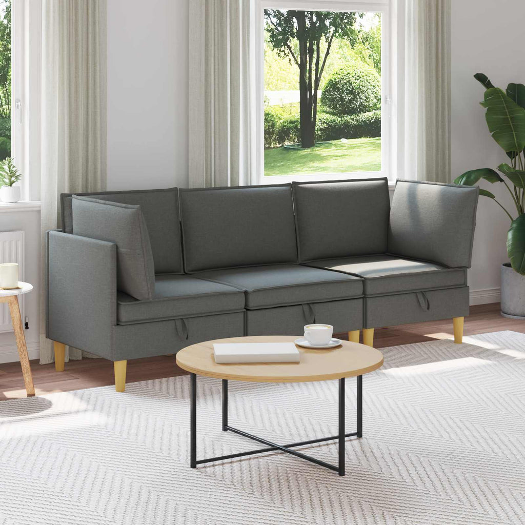 Modular Sofa Set mit Stauraum 3 pcs Dunkelgrau Stoff