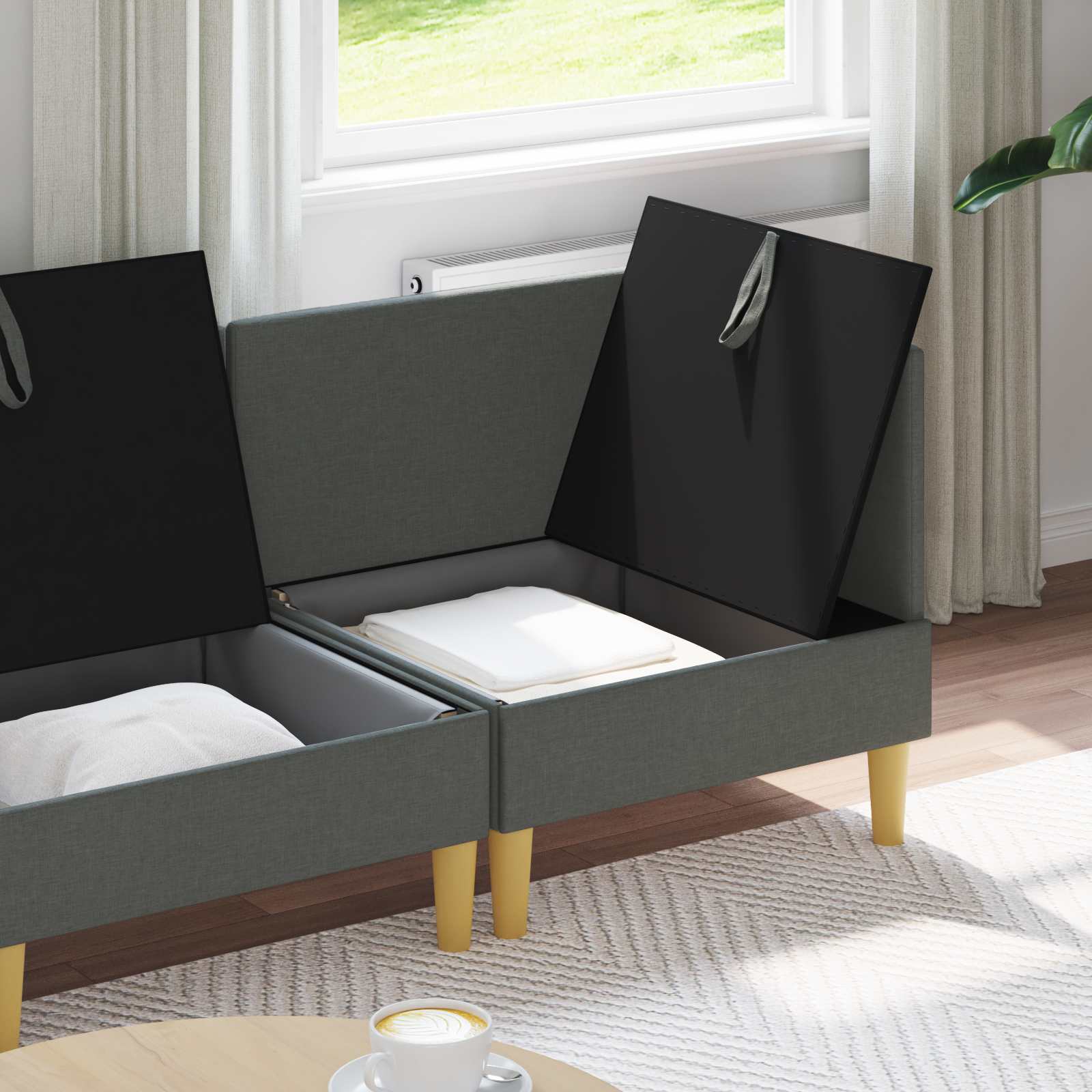 Modular Sofa Set mit Stauraum 3 pcs Dunkelgrau Stoff