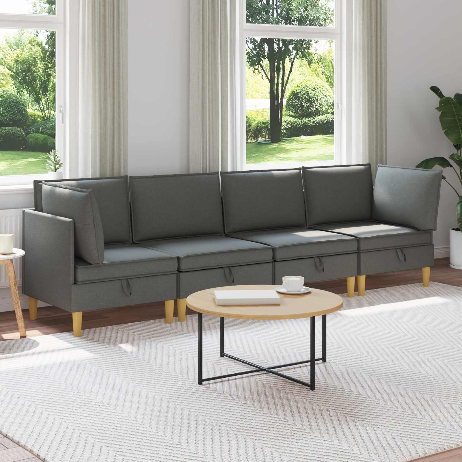 Modular Sofa Set mit Stauraum 4 pcs Dunkelgrau Stoff