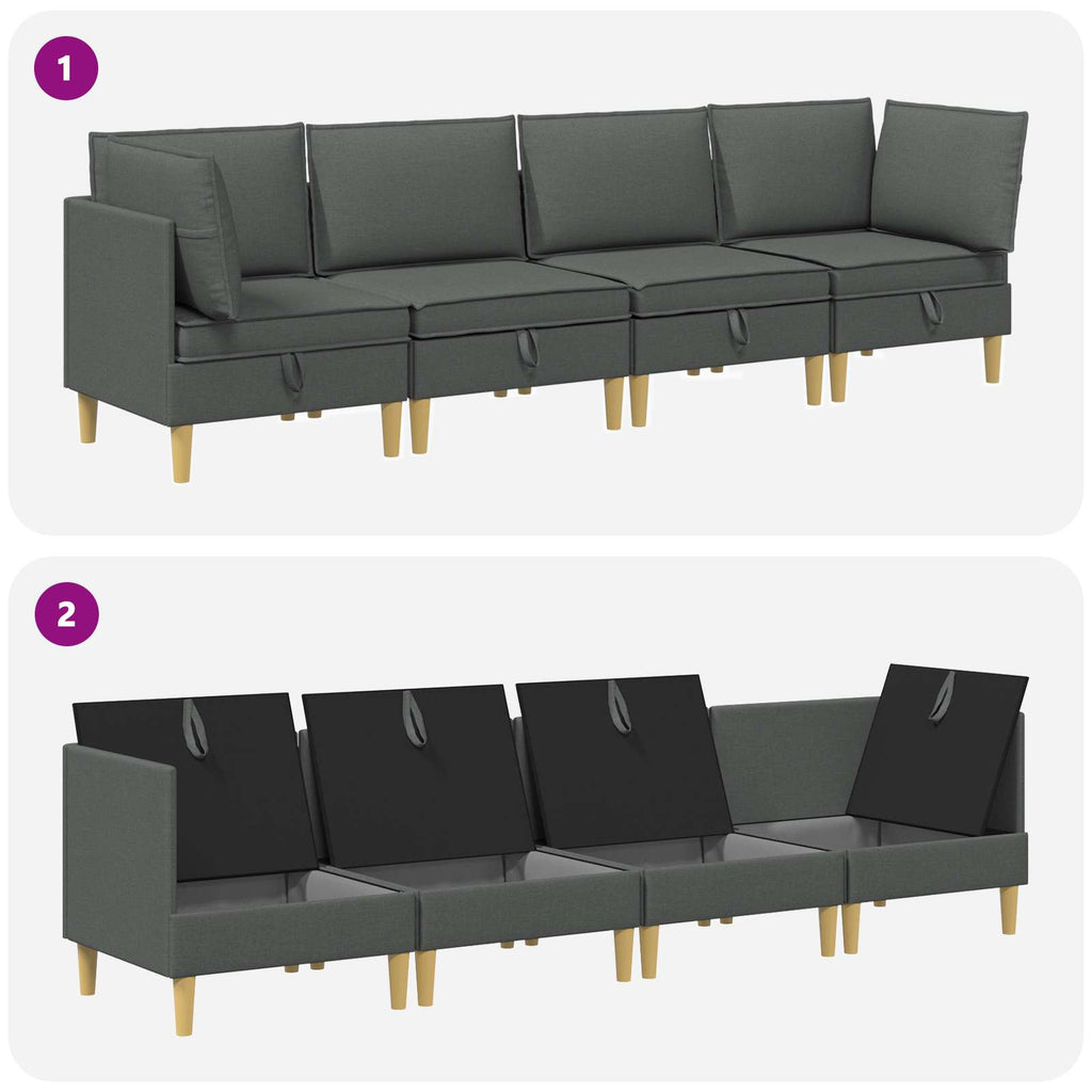 Modular Sofa Set mit Stauraum 4 pcs Dunkelgrau Stoff