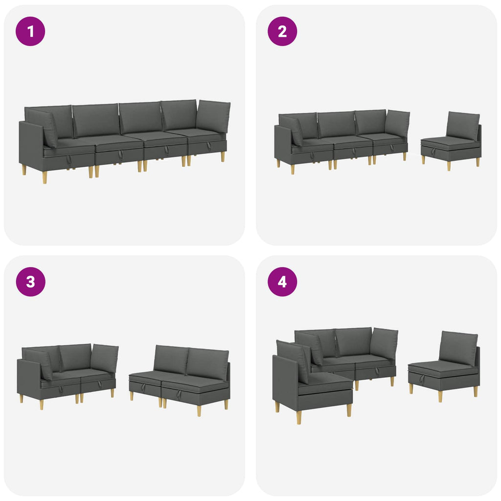 Modular Sofa Set mit Stauraum 4 pcs Dunkelgrau Stoff