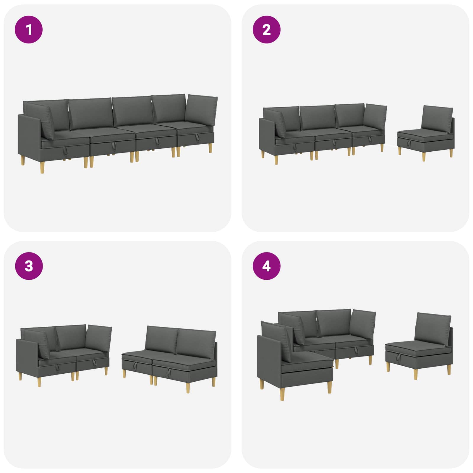Modular Sofa Set mit Stauraum 4 pcs Dunkelgrau Stoff