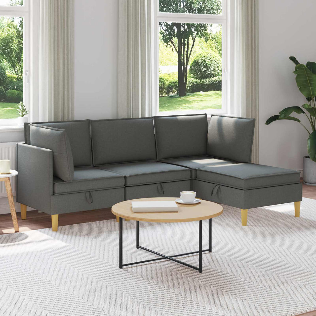 Modular Sofa Set mit Stauraum 4 pcs Dunkelgrau Stoff