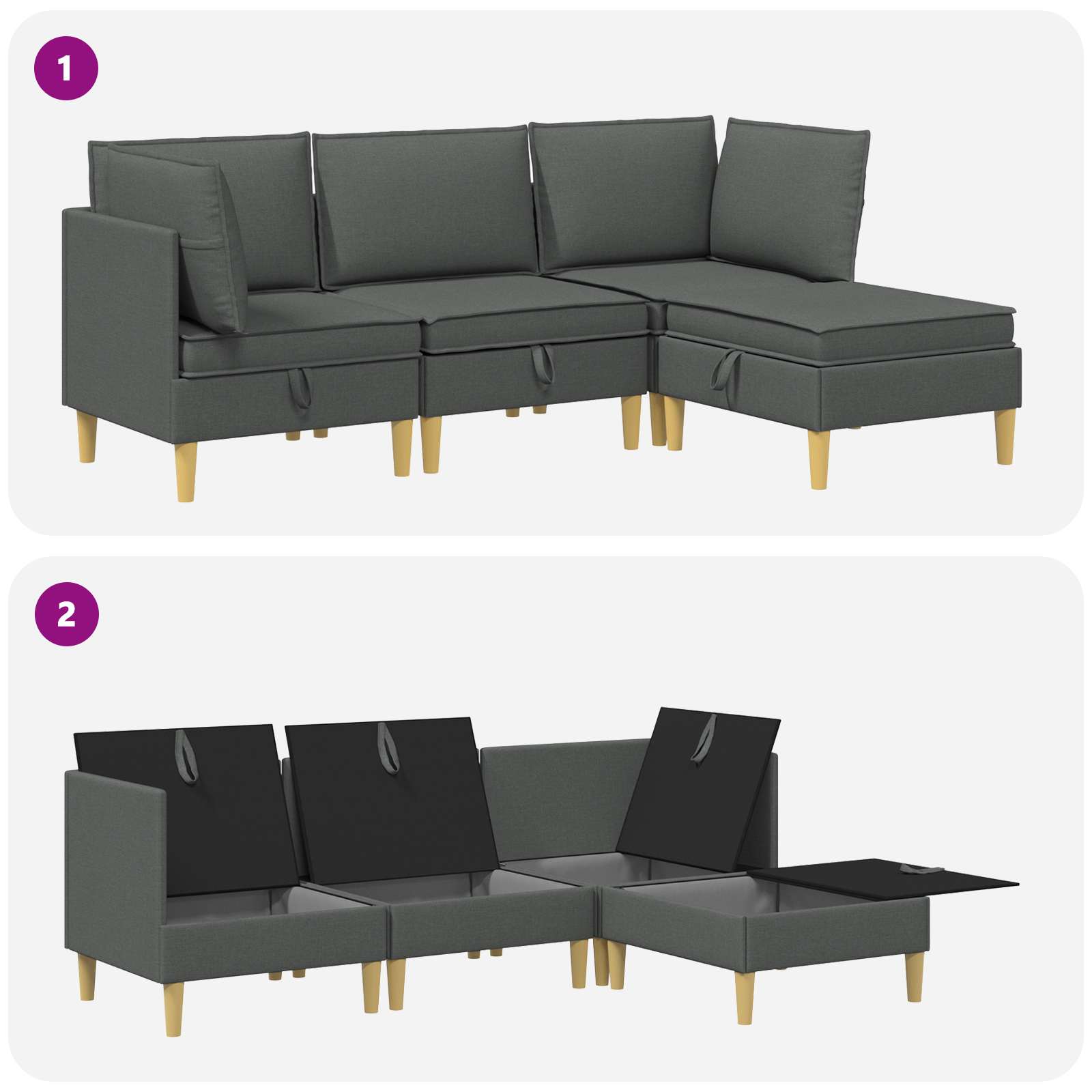 Modular Sofa Set mit Stauraum 4 pcs Dunkelgrau Stoff