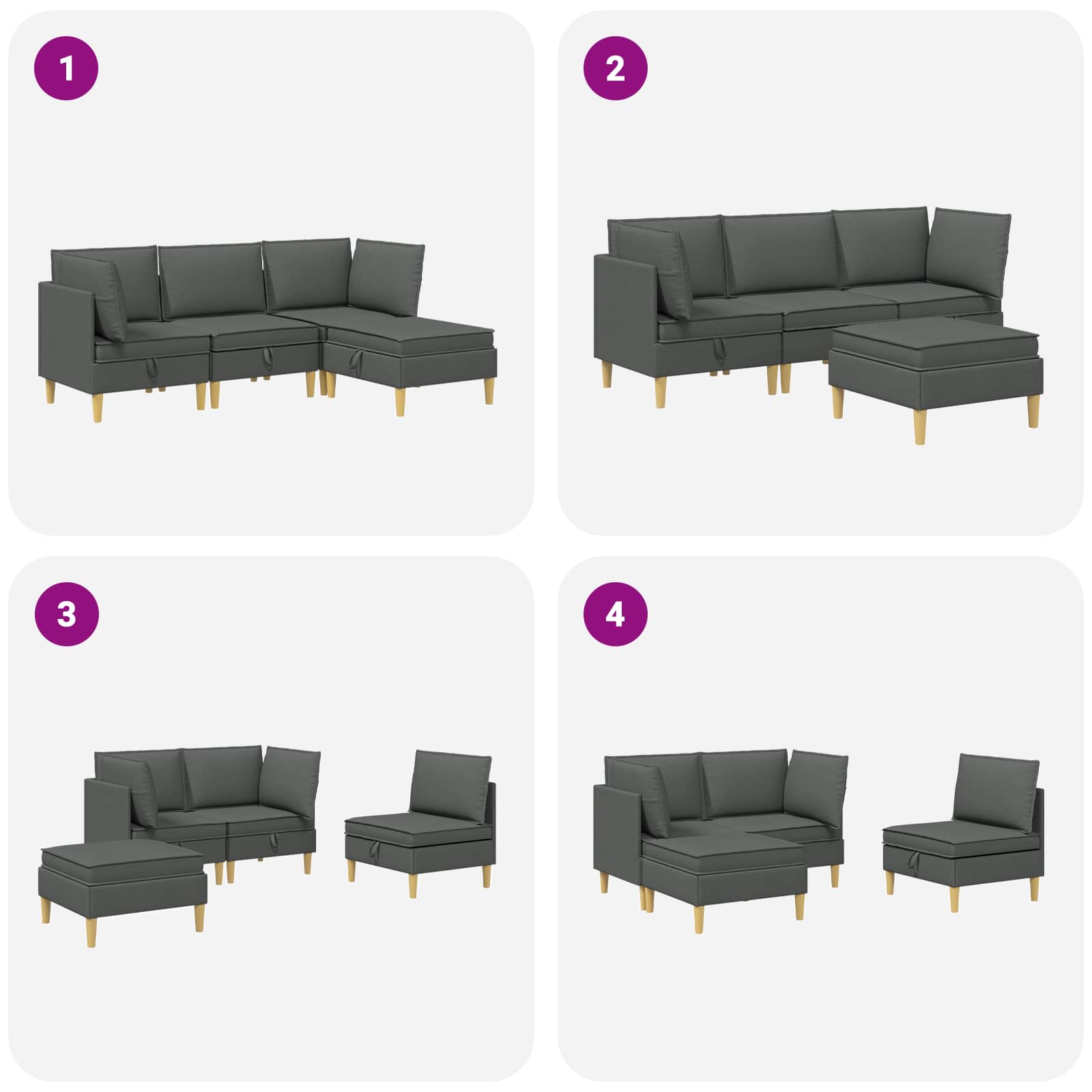 Modular Sofa Set mit Stauraum 4 pcs Dunkelgrau Stoff